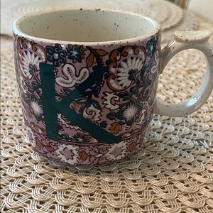 Anthropologie Speckled Ceramic Mug Retro Style in EUC Mongrammed K
